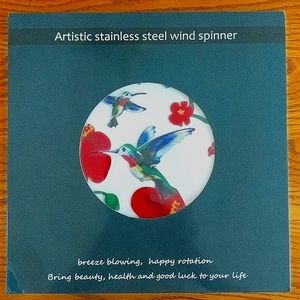 New Artistic Stainless Steel Hummingbird and Hibiscus Wind Spinner